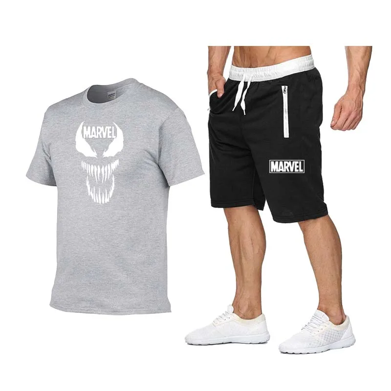Marvell 2019 новая футболка мужские наборы Модный летний хлопковый спортивный костюм