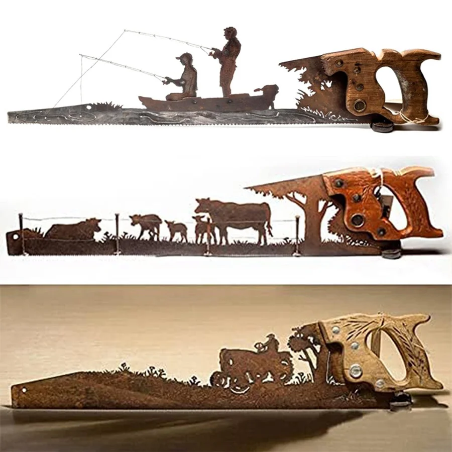 

Креативные Винтажные Украшения ручной пилы, уникальный подарок на день отца, деревянный лосец, корова, трактор, искусство, подвесное украше...