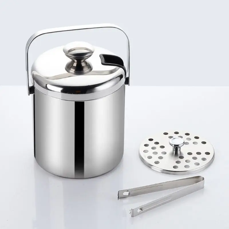 

Double-Wall Stainless Steel Insulated Ice Bucket with Lid Tong Handle for Home Bar Chilling Beer Champagne Wine P82D