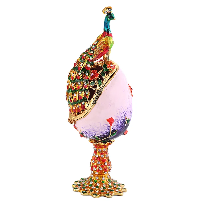 

Decorative Colorful Crystal Enameled Peacock Egg Trinket Box Jewelry Box
