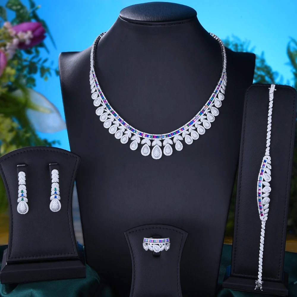 Missvikki новые модные 4 шт. полный микро CZ Роскошные африканские бриллианты Свадебные циркониевые индийские серьги