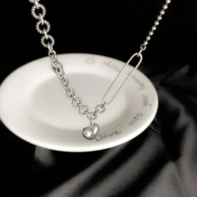 Новое поступление винтажное ожерелье в форме сердца Смешанная цепочка 925 пробы