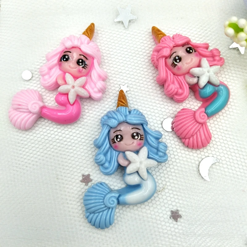 10Pcs/Lot New Kawaii Flatback Resin Unicorn Mermaid Princess Cabochons Accessories Simulated Polymer Clay Cartoon  Girls images - 6