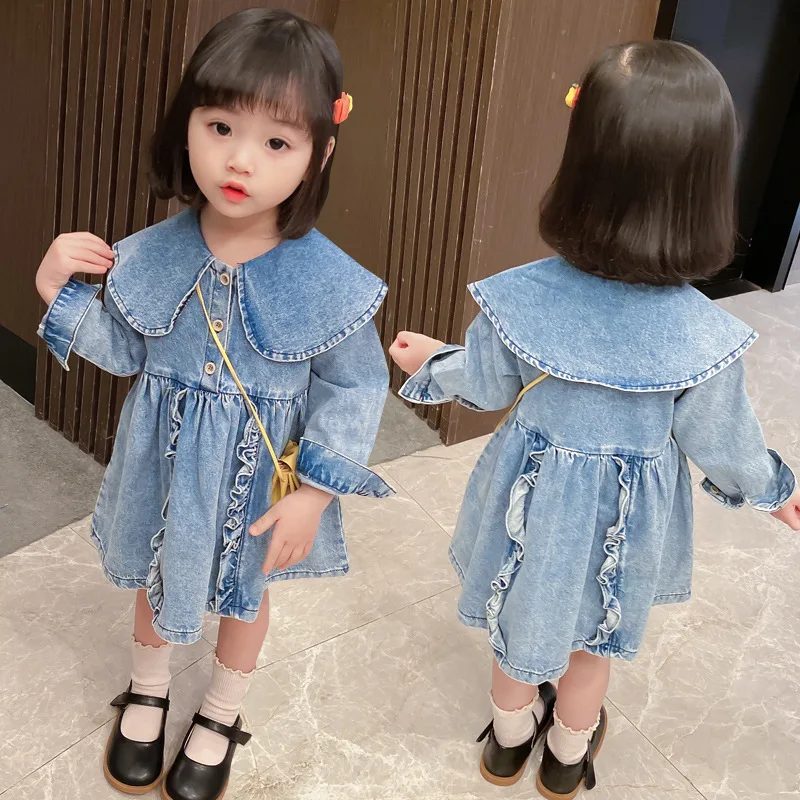 

Spring Girls Dress Casual Style Cute Lapel Denim Dress High Quality Children Princess Dresses Kids Clothes Dropshipping