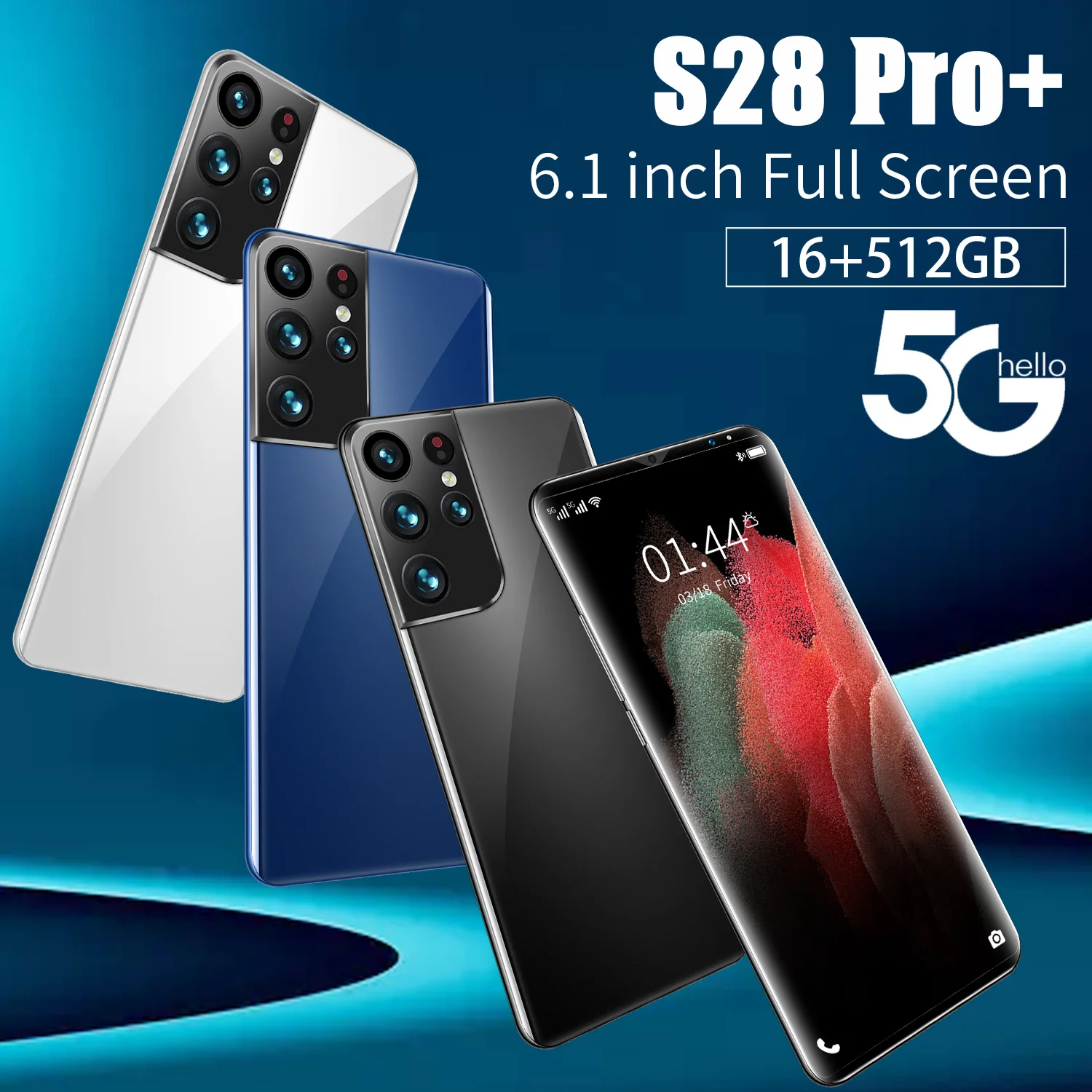 

Global Version S28 Pro 6.1 Inch Smartphone 16GB 512GB 32MP 64MP Android 11 Deca Core 6000mAh Snapdragon 888 Face ID Cell Phones
