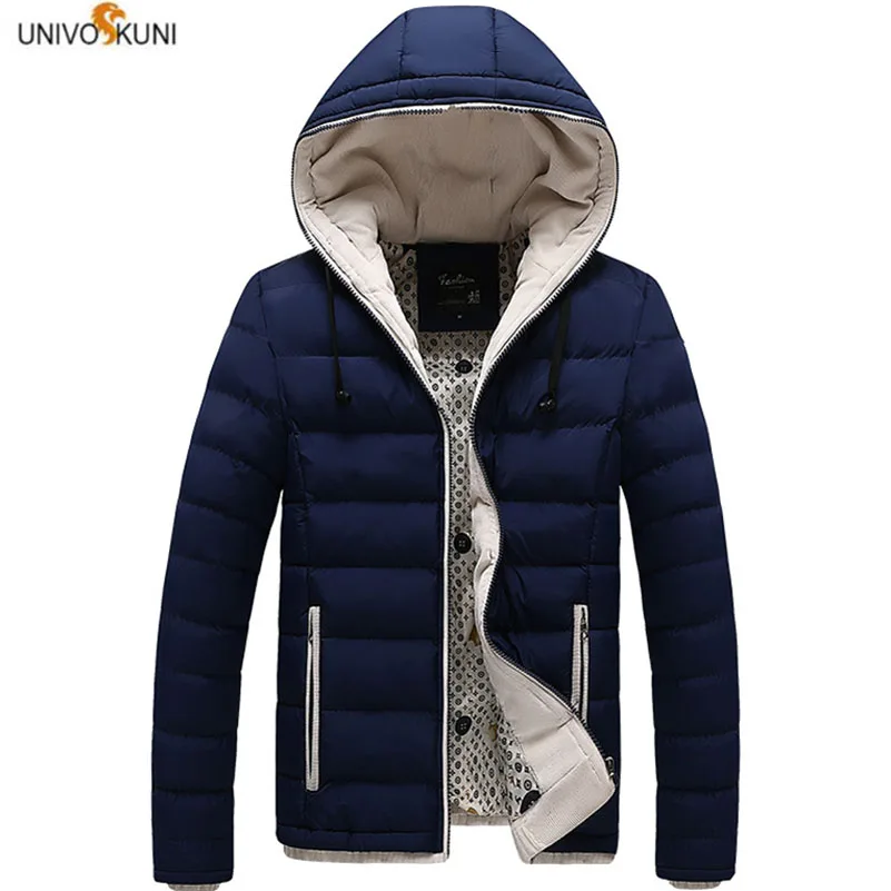 UNIVOS KUNI мужские зимние куртки повседневные теплые плотные пальто с капюшоном