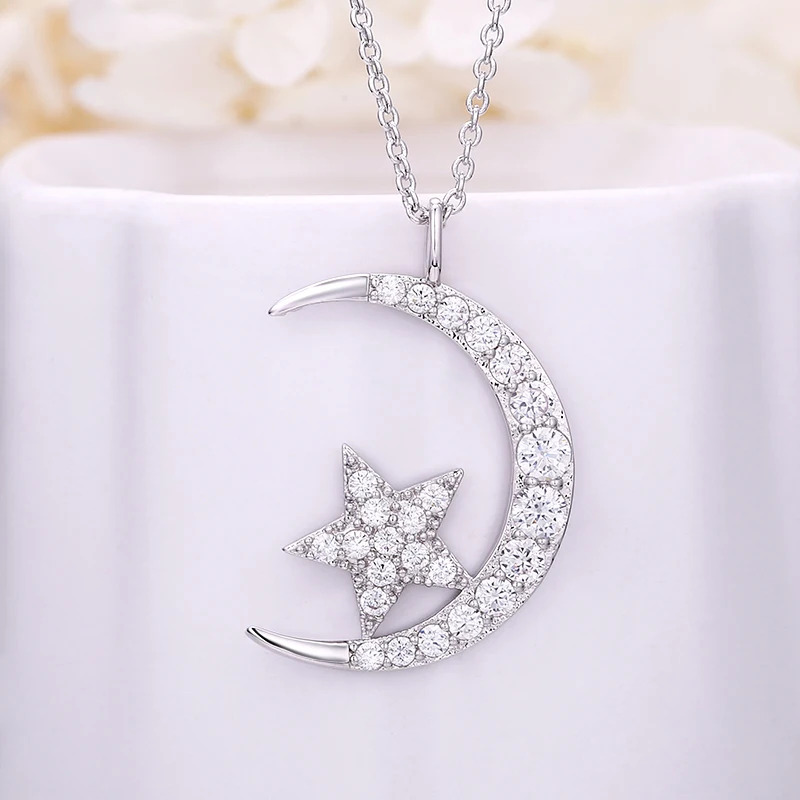 ANGELFRIGG модного серебристого цвета Луна Звезда подвеска ожерелье с кристаллом CZ