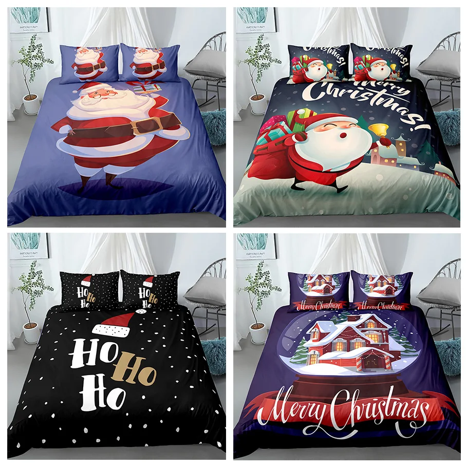 

2/3 шт, рождественское пододеяльник с наволочкой, Постельные одеяла, наволочки с рисунком Санта Клауса, домашний текстиль, новогодний спальный комплект постельного белья
