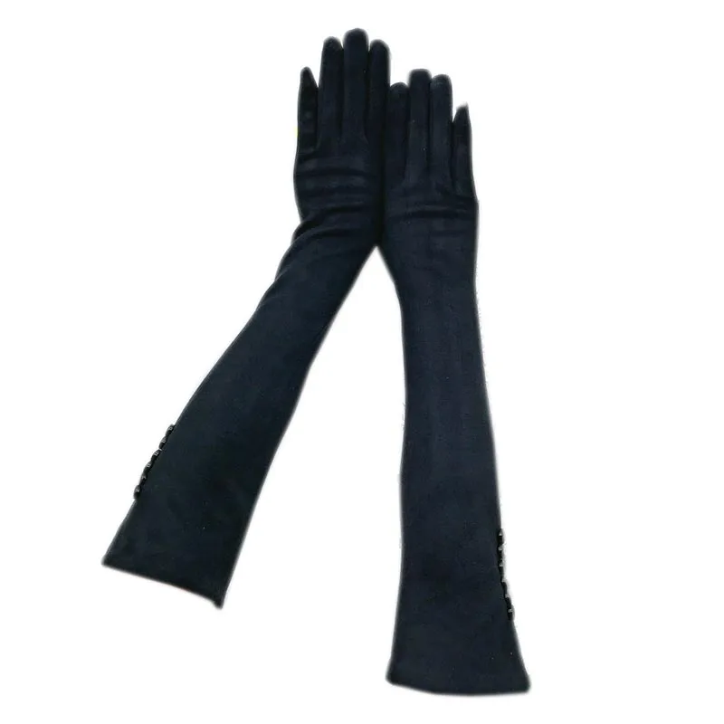 

Gloves winter and autumn ladies fashion elbow arm 45 cm 2020 new suede plus velvet gloves outdoor riding sports work black red b