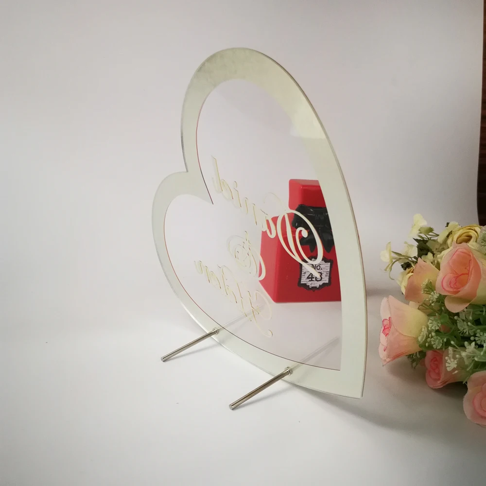 Сердце на заказ свадебное имя зеркальная рамка акриловая наклейка Babyshower слово