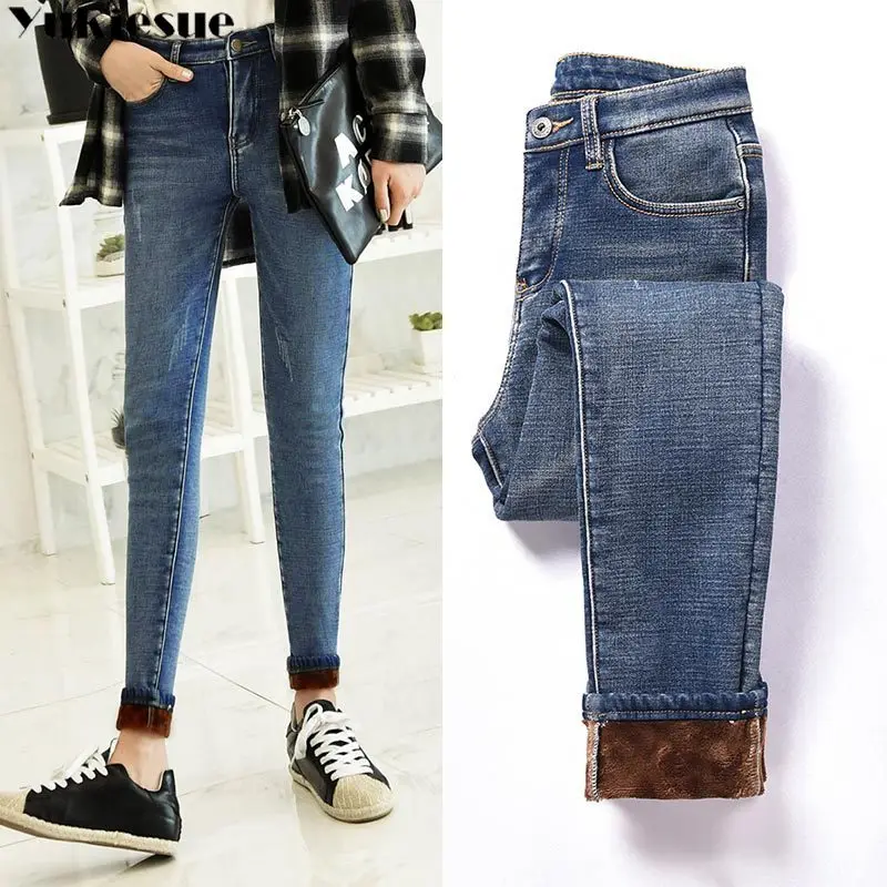 

2020 Band New Winter Thick Fleece Jeans For Women Stretch Warm Skinny Denim Velvet Pencil Jeans Stretch Female Trousers