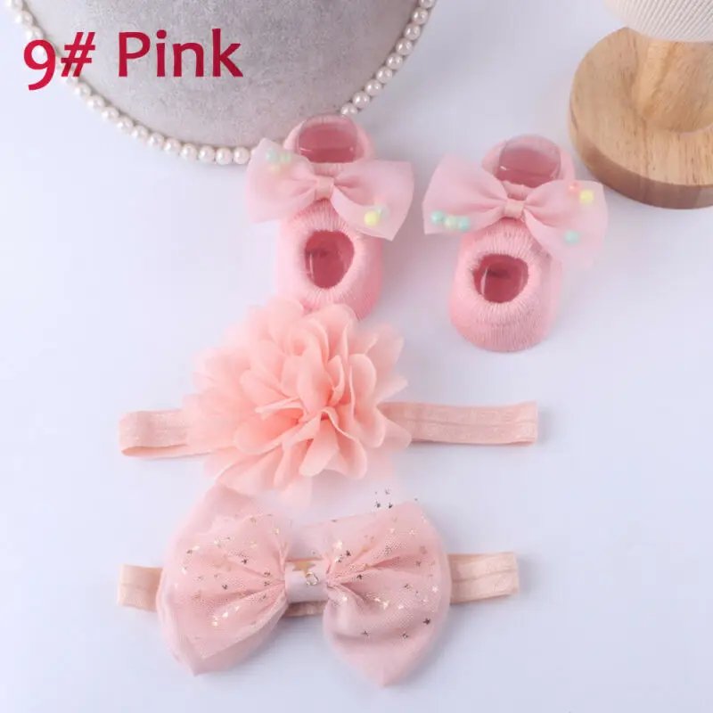 2019 Baby Accessories + Socks 3Pcs Set Kids Newborn Cartoon Anti-slip Sock Shoes Boots Bowknots Floor Slipper | Детская одежда и