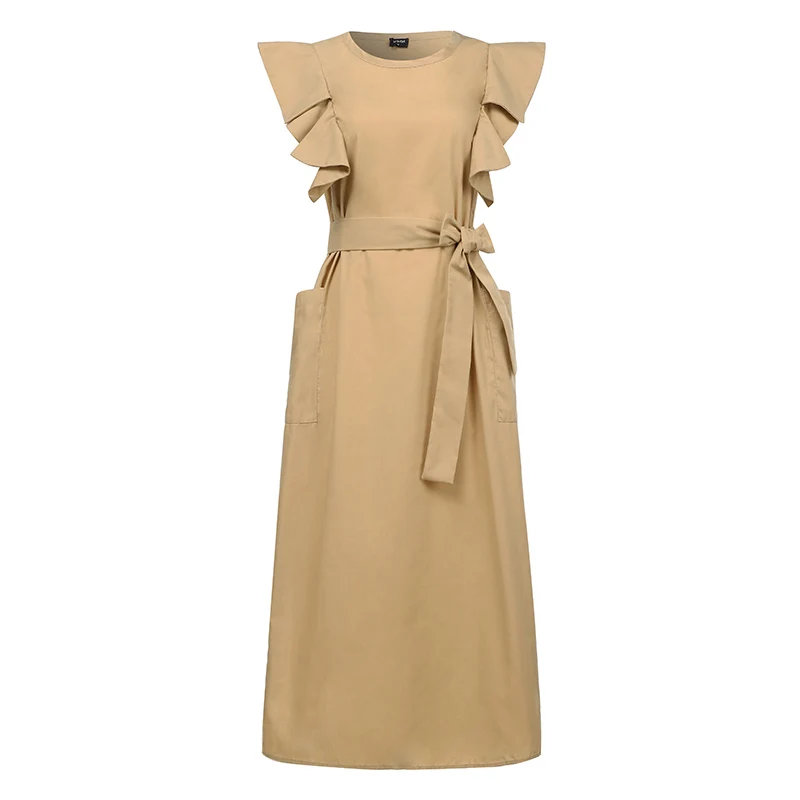 VONDA летние платья без рукавов с оборками Макси длинное платье поясом 2021 для