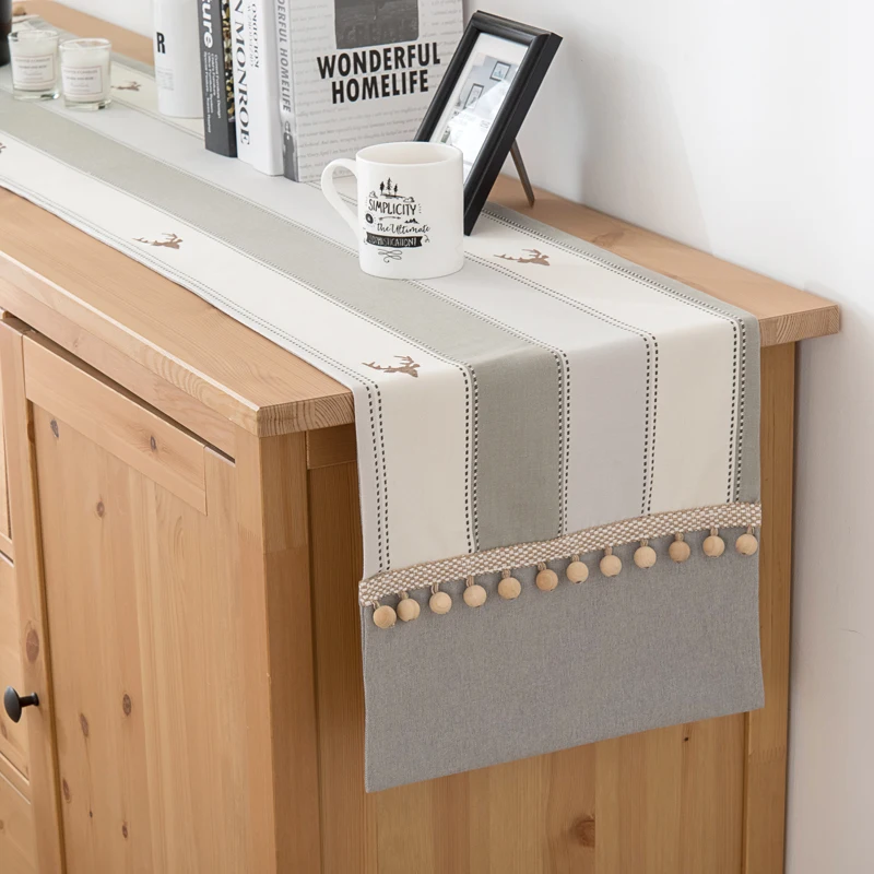 

RZCortinas Table Runners Cotton Linen Table Runner for Wedding Party Hotel Christmas Luxury Table Cover with Beads Table Decor