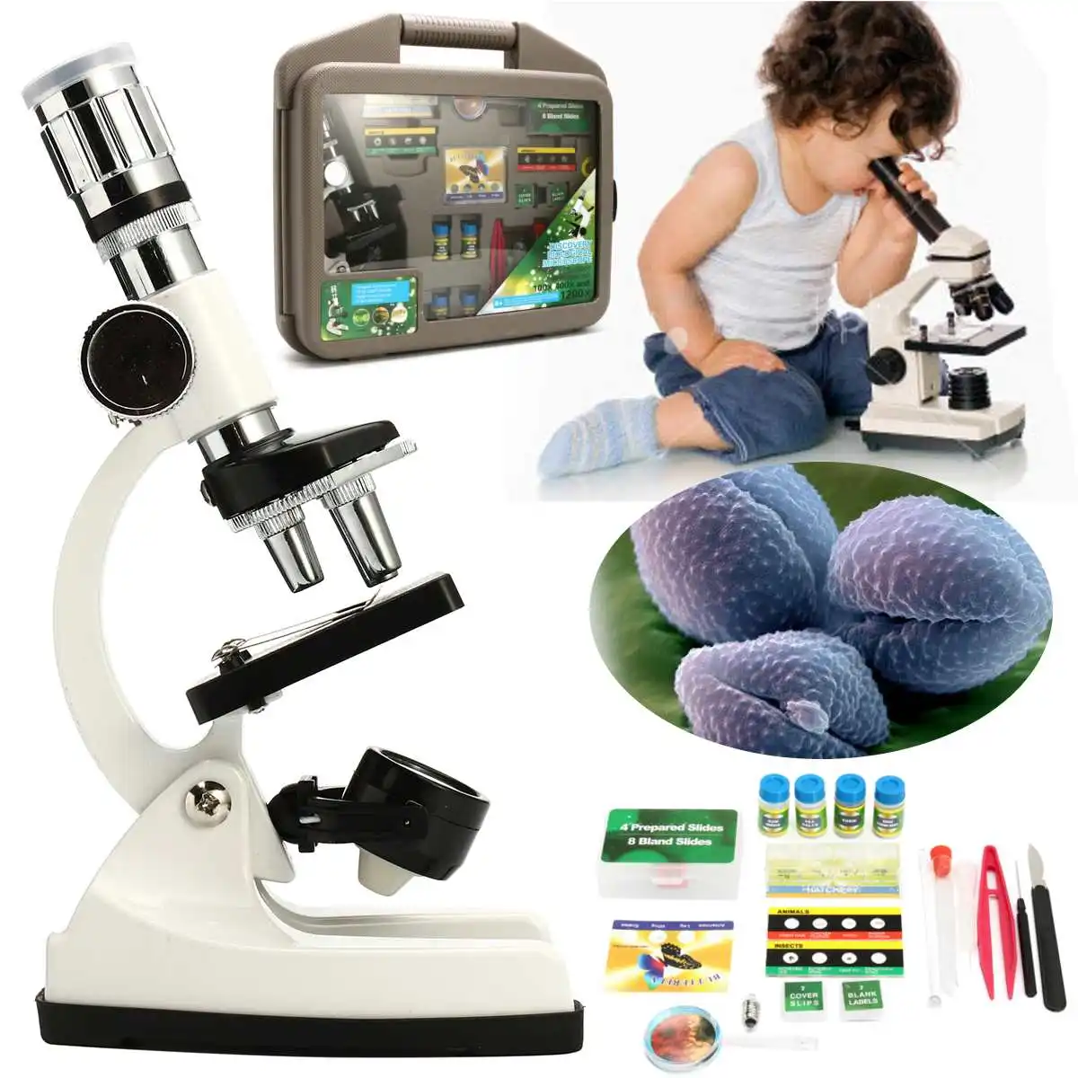 

Children Advanced Biological Microscope Discovery Science Tools Set 50X-1200X Kids Home school Lab Learning Educational Toys Kit