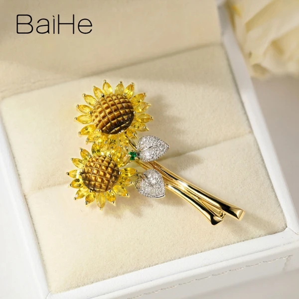BAIHE Solid 14K белый+ желтое золото натуральные бриллианты+ тигровый глаз+ цаворит+ желтый Sapphirs прекрасный ювелирный подарок кулон/брошь