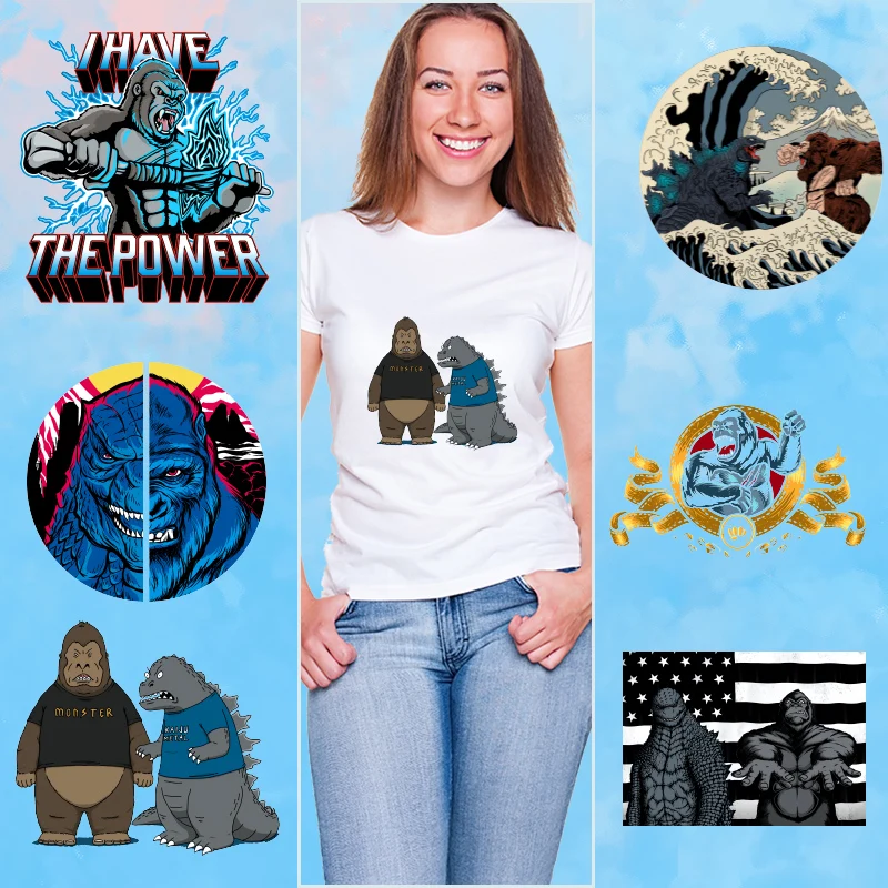 Термотрансферная печать Battle of Gorilla and Monster термонаклейки для глажки моющиеся