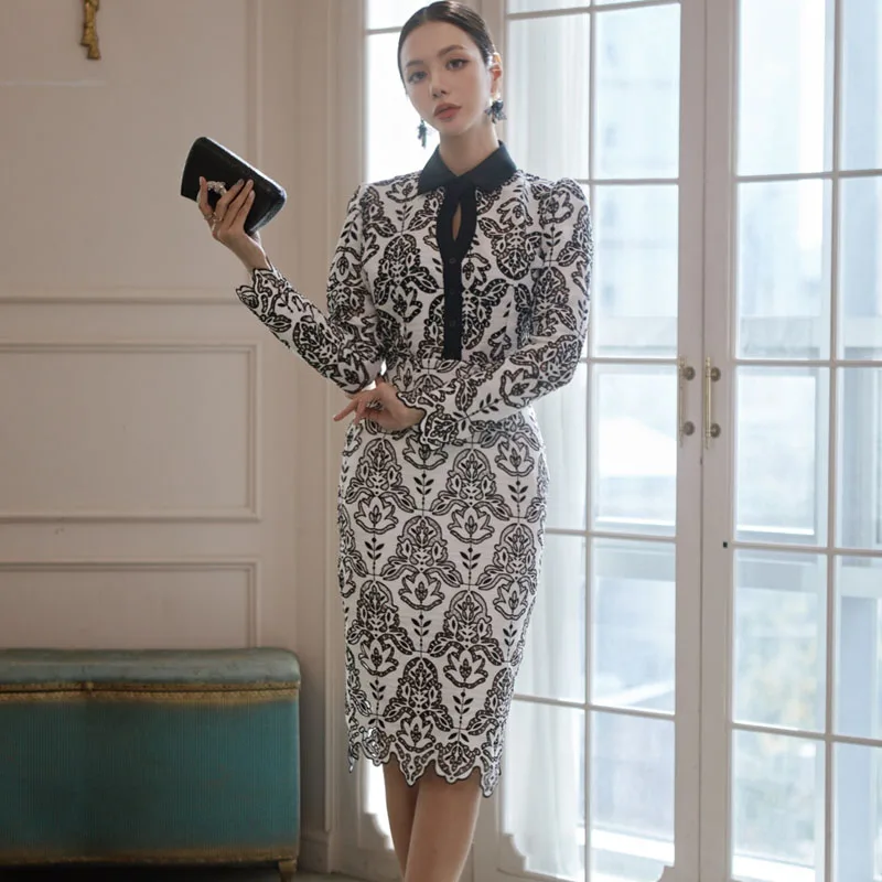 ZUOMAN для женщин на осень из 2 предметов Открытое платье с вышивкой платье-карандаш
