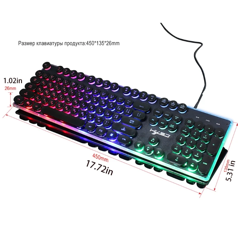 

Rainbow Backlit Russian Gaming Keyboard Set Ergonomic 5500dpi Wired Mechanical Feel Luminous Gaming Mouse Wired Keyboard