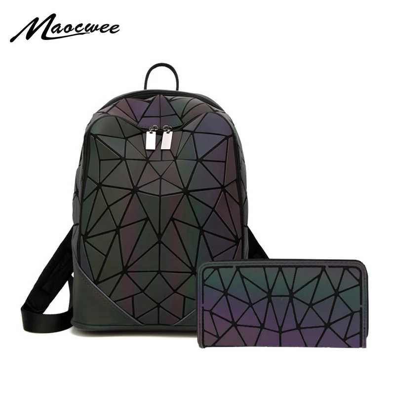 

New Women Laser Luminous Backpack School Hologram Geometric Fold Student School Bags For Teenage Girls holographic sac a dos