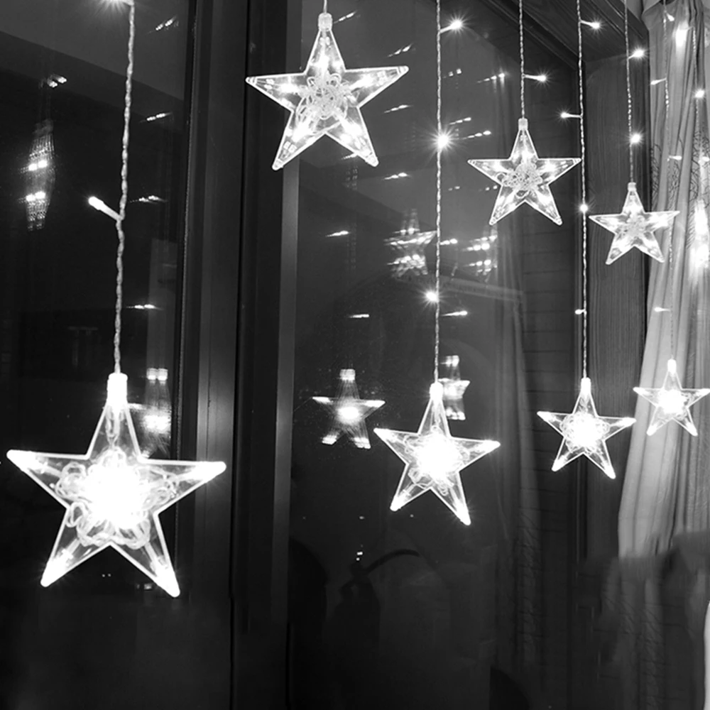 2 5 м светильник для штор Светодиодная звезда Рождественская гирлянда 220 В ЕС