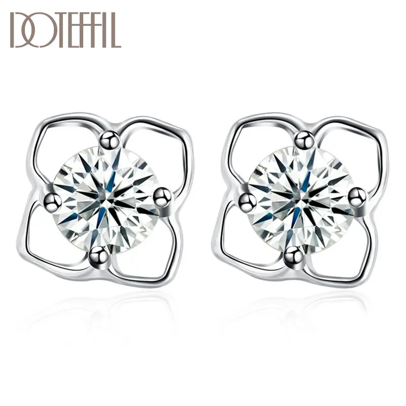 

DOTEFFIL 925 Sterling Silver Flower-Shaped AAA Zircon Earrings Charm Women Fashion Jewelry Wedding Engagement Party Gift