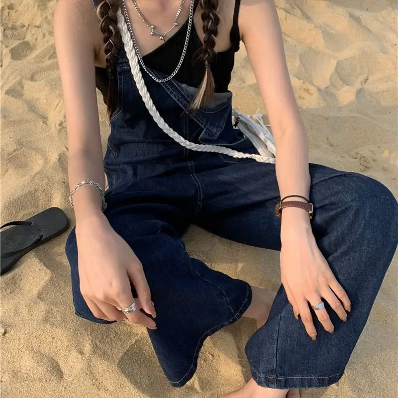 Комбинезон женский джинсовый с карманами свободный элегантный винтажный