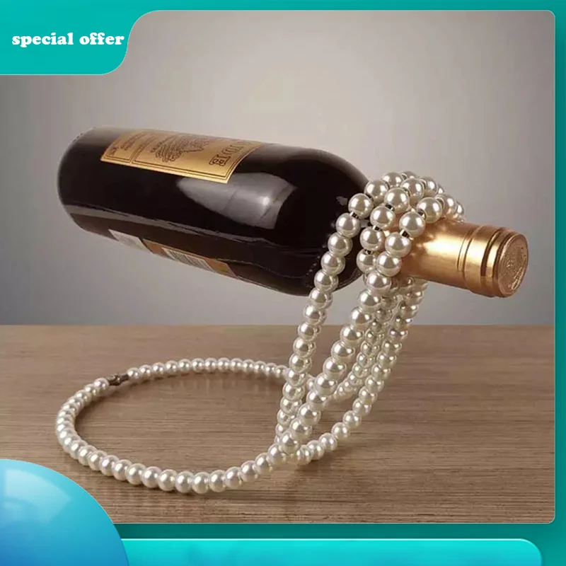 

Creative Golden Pearl Necklace Stainless Steel Wine Rack Wine Pedestal Clamp Holder Suspension Champagne Whisky Small Ornaments