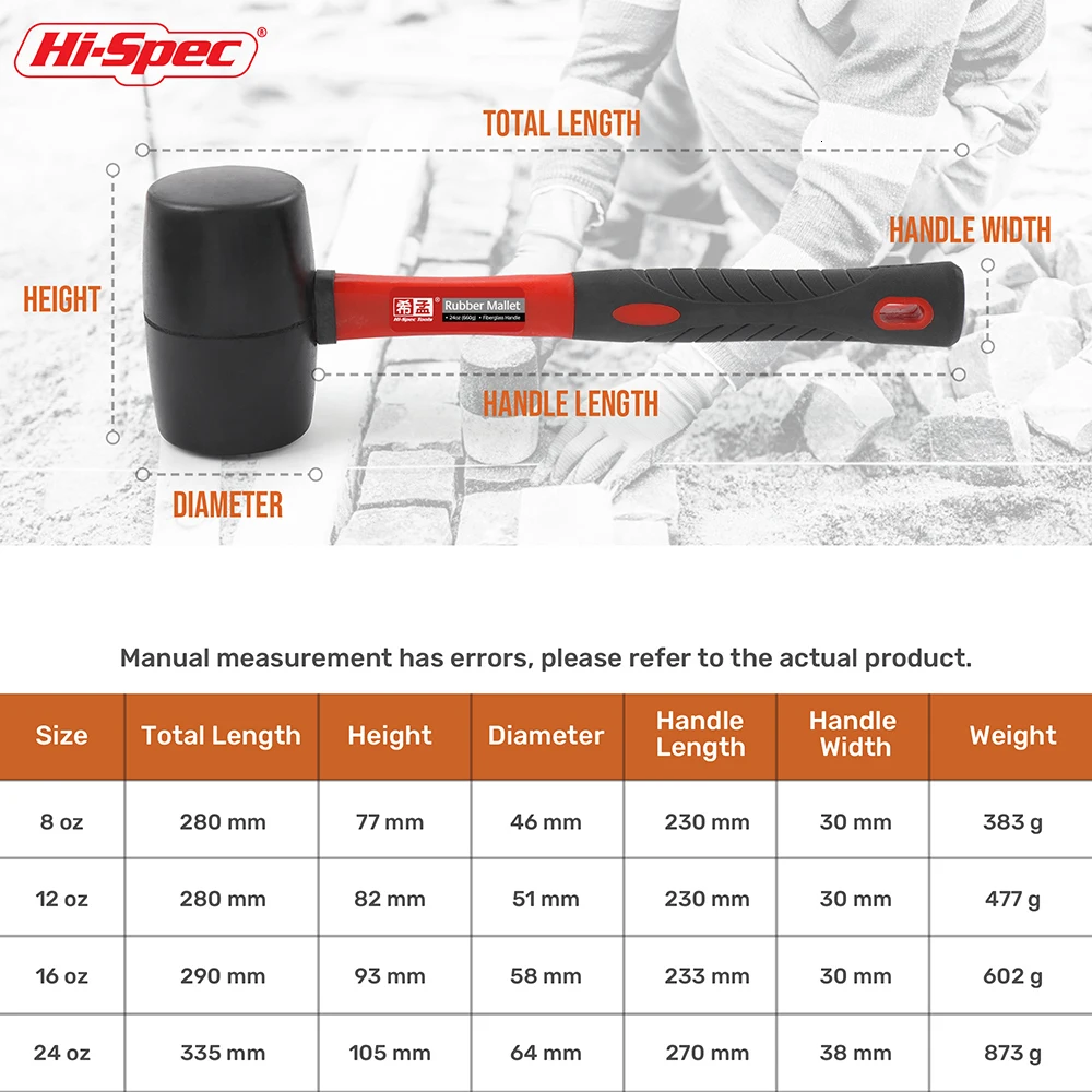 Hi-Spec Heavy Duty молоток резиновый молоток 8/12/16/24oz Профессиональный пол Керамика плитка Установка Стекловолоконный Молот ручной инструмент