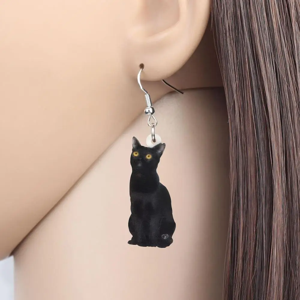 WEVENI акриловые черные серьги-подвески в форме кошки длинные милые котенки