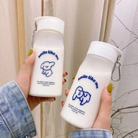 400ml plastic water bottles bpa free transparentfrosted cartoon dog sheep bottle simple ins style travel cup with metal button