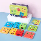 Конструктор с изображением смены лица, мультяшный куб, настольная игра, деревянный пазл, игрушка Монтессори, тревожность, антистресс, игрушки для детей