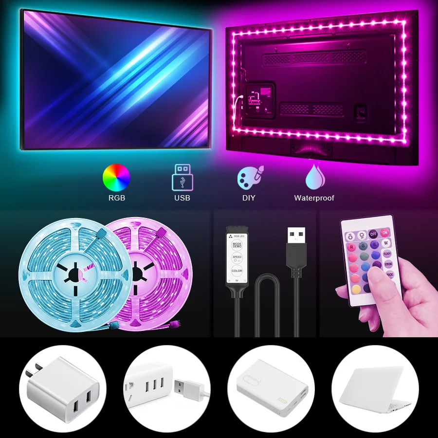 Водонепроницаемая светодиодная лента 2 м 3 5 USB светильник 5050 RGB 10 для телевизора