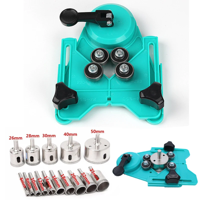 

16PCS 4-83mm Drill Chuck Vacuum Base Sucker with 6-50mm Diamond Coated Glass Drill Bit Fit Tile Glass Hole Saw Openings Locator