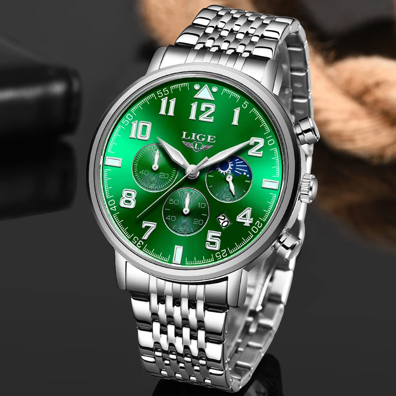 Новые зеленые кварцевые часы для мужчин 2020 LIGE модные мужские Топ Бренд роскошные