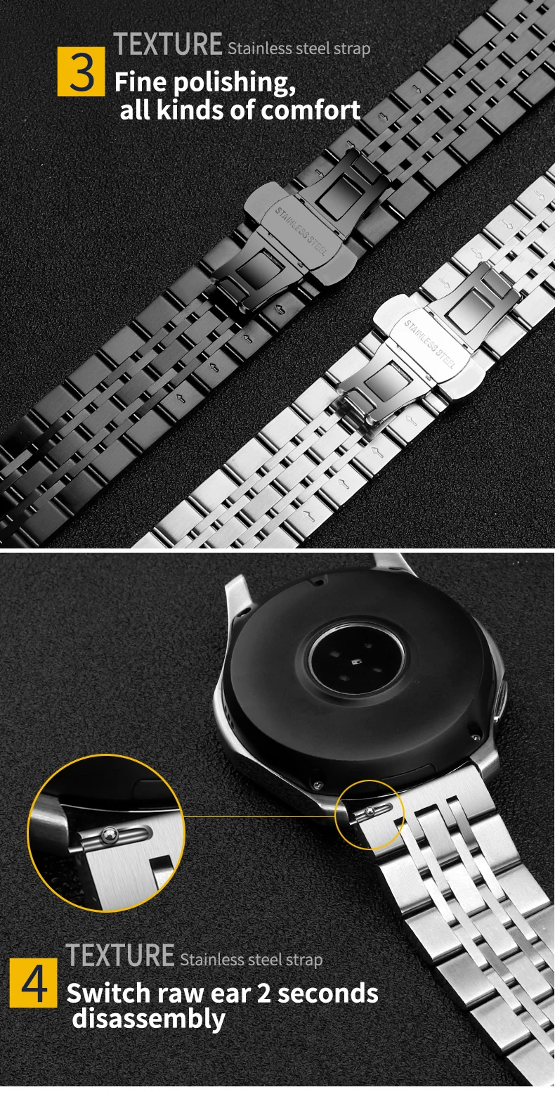 20 мм/22 мм, ремешок из нержавеющей стали для huawei watch GT 2/HONOR Magic часы 2 сменный ремешок для samsung Galaxy 46/42 мм/Шестерни S2/S3