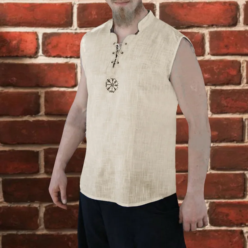 Средневековый Пиратский Костюм викинга свободная футболка без рукавов с v