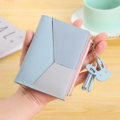 Short-Blue Геометрический женский клатч, розовые кошельки с карманом для мобильного телефона, кошелек Ptgirl, держатель для карт, пэчворк, Женский Длинный кошелек, женский модный кошелек - Цвет: Short-Blue