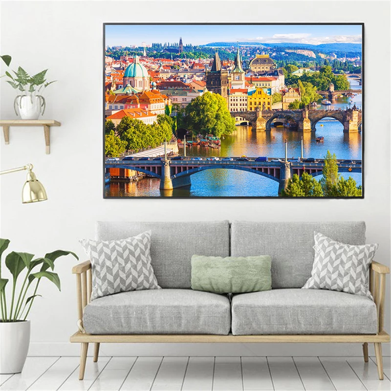 Старый город Праги мост холст плакаты печать настенная живопись масляная