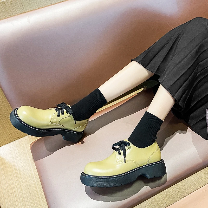 

British Thick sole Women Loafers Puls Size 42 43 Casual Flat Shoes Woman Round toe slip on Runway Platform Shoes Brand designer