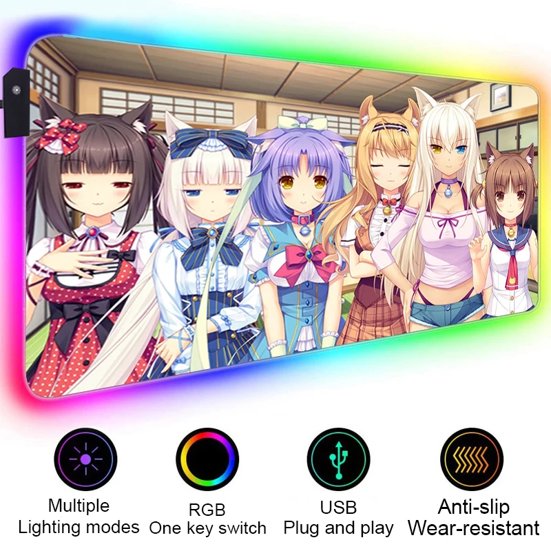 

Nekopara RGB Anime Gaming Keyboard MousePad Large Accessories Speed Game Gamer LED Mouse Pad Soft Laptop Notebook Mat for CSGO