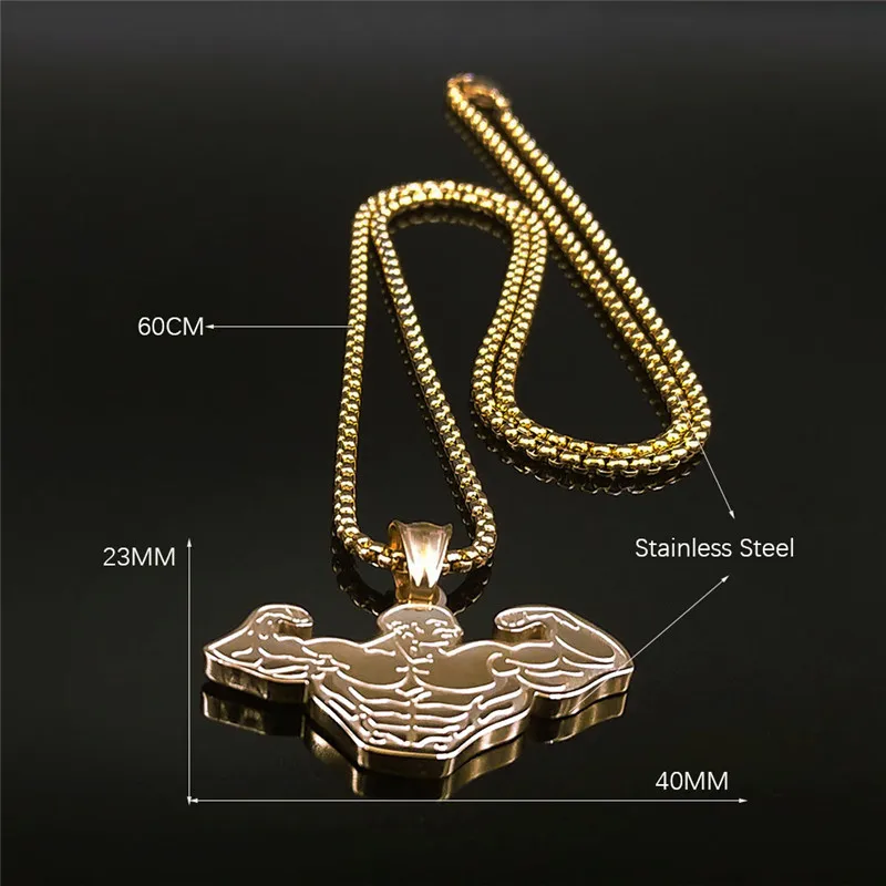 

2021 Fitness Muscle Man Stainless Steel Gold Color Necklace Pendant Men Jewelry cadenas de acero inoxidab NXH38S02