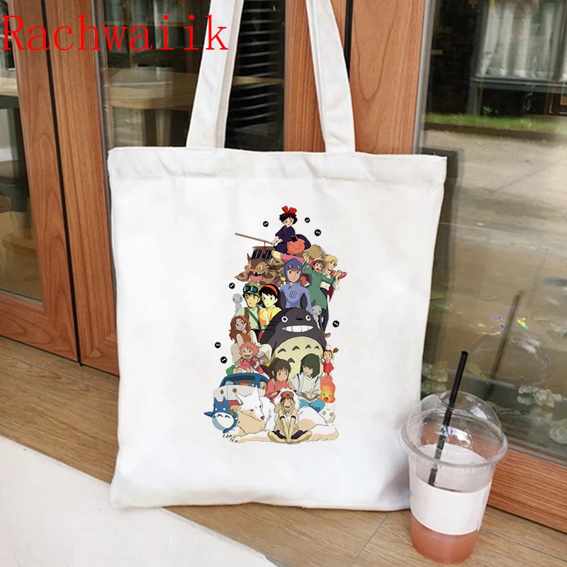 

Cute Totoro Cartoons Pattern Women Shopping Bag Grceory Shopper Shoulder Bag Large Capacity Handbag Harajuku Canvas Tote Bag