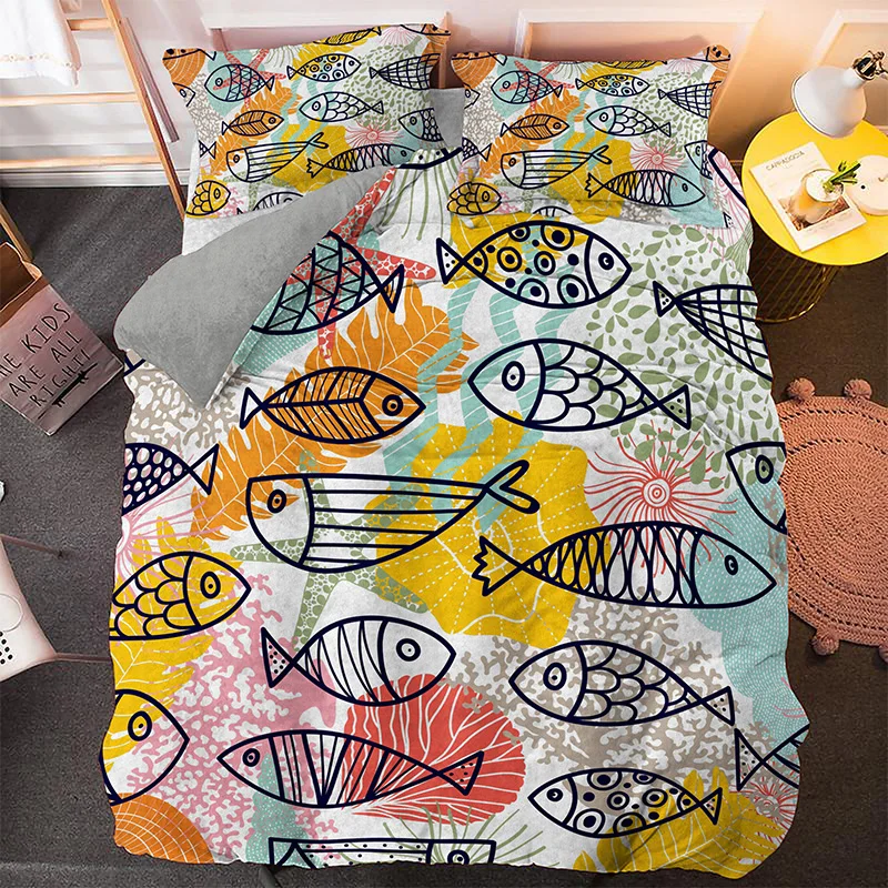 

3D Dolphin Luxury Bedding Sets Twin King Size Cartoon Duvet Set Full Sizes Quilt Cover Kid Bedclothes Home Decor CN(Origin)