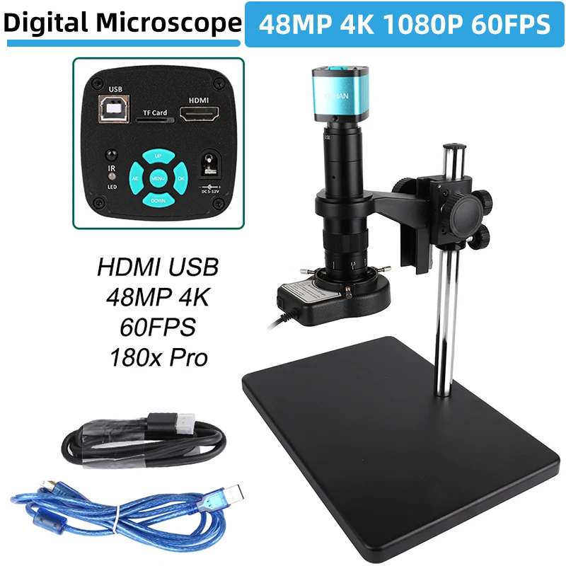 

Цифровой видеомонокулярный микроскоп 48MP 4K 1080P USB HDMI VGA с непрерывным увеличением 180X C-Mount инструменты для пайки и ремонта телефонов