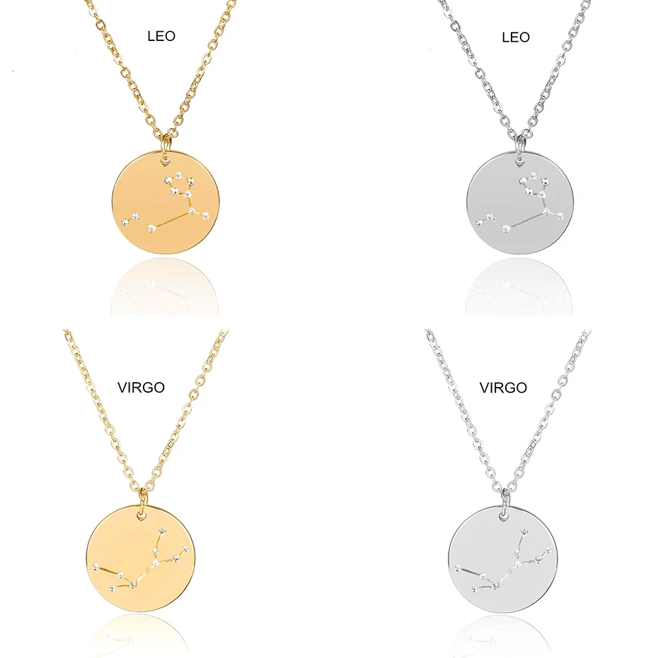 Ingemark 12 Zodiac Constellations Pendant Choker Necklace Birthday Gift Personalized Crystal Leo Libra Women Long Chain Necklace