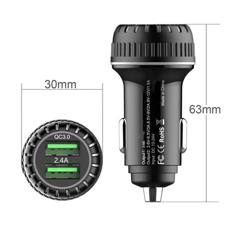 

New 2.4A Car Charger Dual USB Fast Charging Car Charger Car Charger Luminous Translucent Car Adapter Lighter Cigarette O8B7