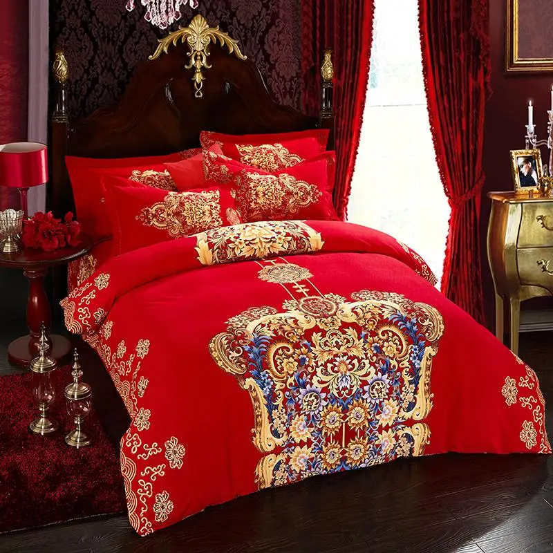 

4pcs 100%cotton Sanding Classical wedding bedding set thick warm duvet cover sets Bed Sheet Pillowcases Queen King size