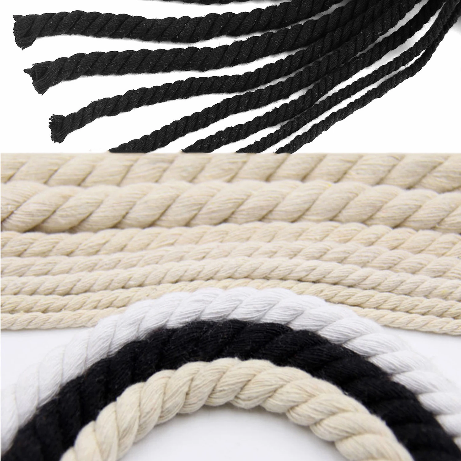 

1roll/900g Cotton Three Twisted Rope String Cord 2mm-20mm Thick Twine Sash Craft Plaque Hang Cords Handmade DIY Craft Decorative