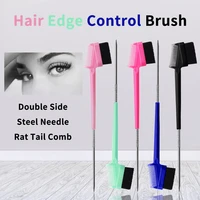 hot sale double side hair edge control brush eyebrow comb steel needle rat tail comb hairdressing styling beauty tool